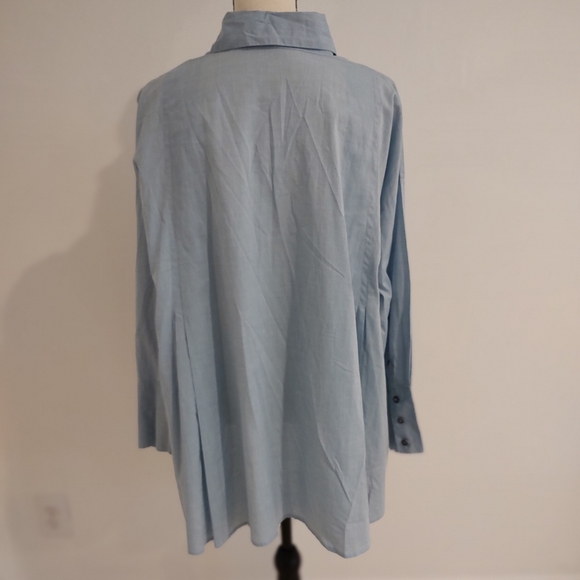 Eskandar Sky Blue Button Down Oversized Swing Top Pleated A-Line Size 0 6-8 - Picture 5 of 10